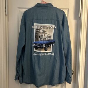 VTG CCC Mustang Denim Casual Dress Shirt‎ Button Down Wash Blue Men's XL  90s